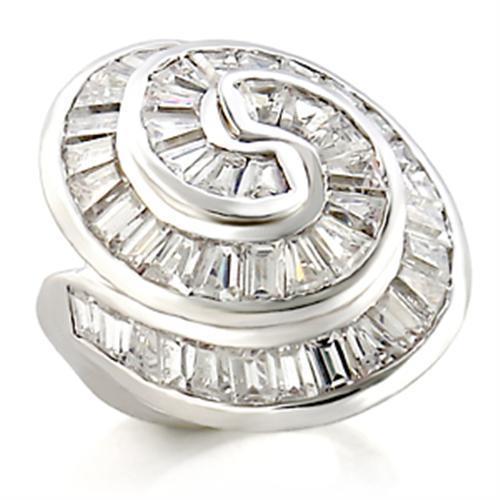 JCE019 Rhodium Brass Ring with AAA Grade CZ  in Clear