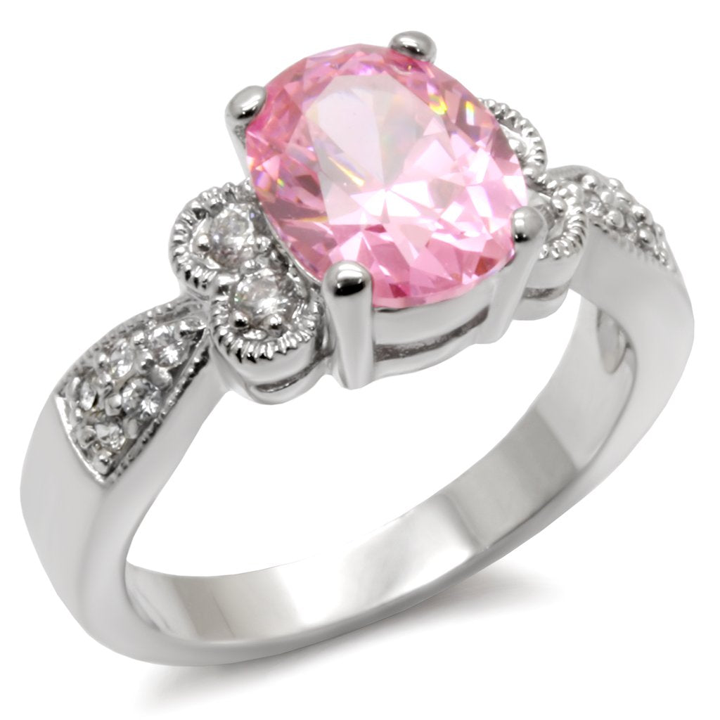 JCE045 High-Polished 925 Sterling Silver Ring with AAA Grade CZ  in Rose