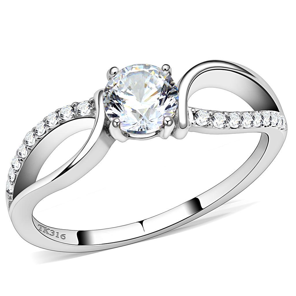 JCE2004 High polished (no plating) Stainless Steel Ring with AAA Grade CZ  in Clear