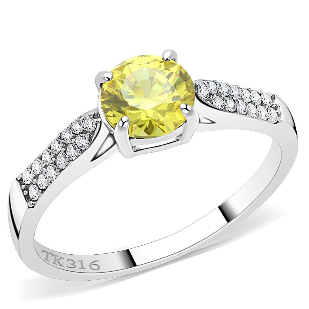 JCE021 High polished (no plating) Stainless Steel Ring with AAA Grade CZ  in Topaz