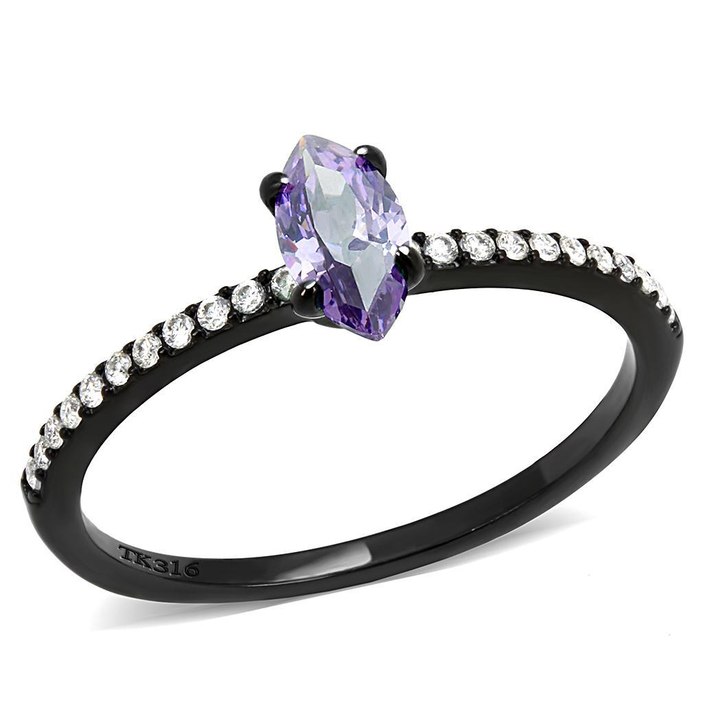 JCE032 IP Black(Ion Plating) Stainless Steel Ring with AAA Grade CZ  in Amethyst