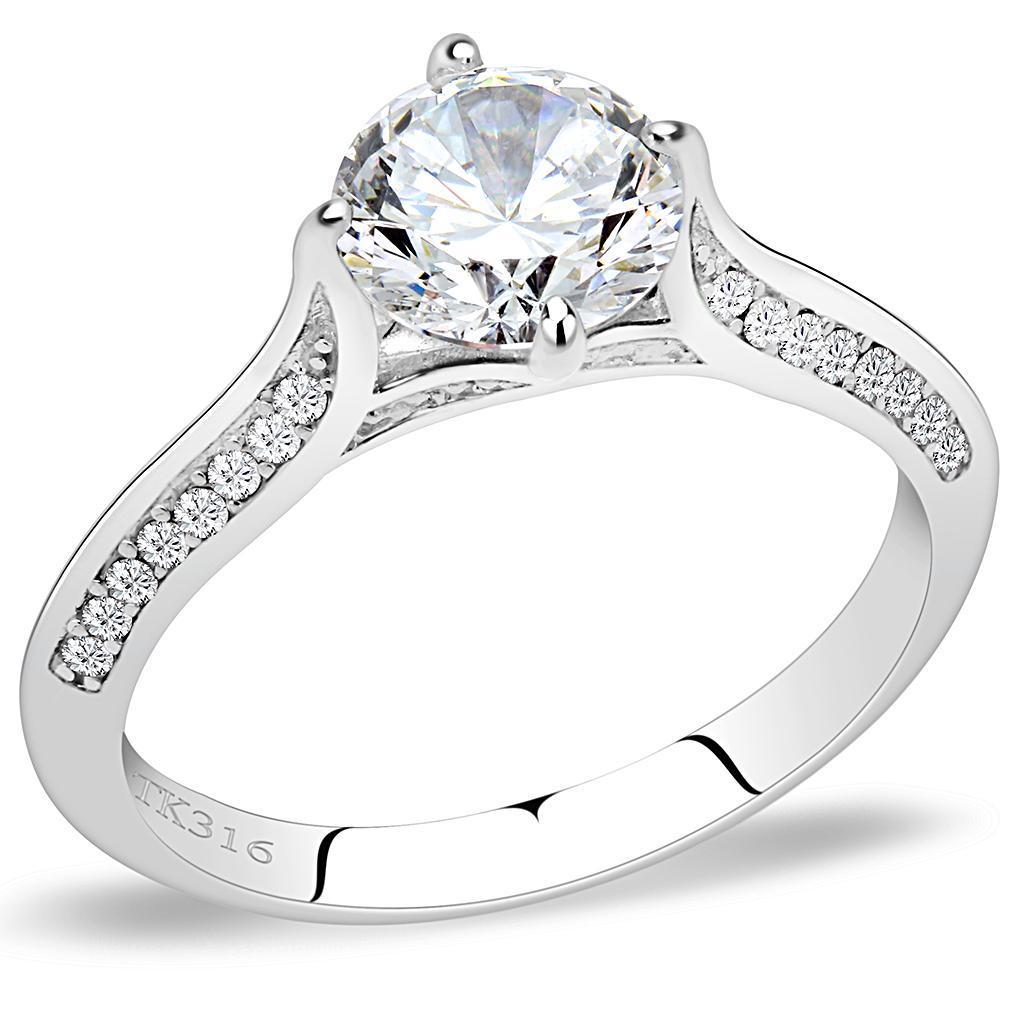 JCE036 High polished (no plating) Stainless Steel Ring with AAA Grade CZ  in Clear
