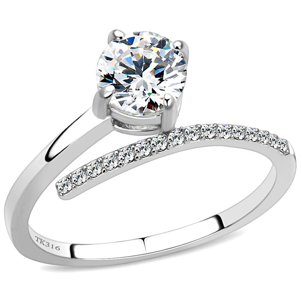 JCE039 High polished (no plating) Stainless Steel Ring with AAA Grade CZ  in Clear