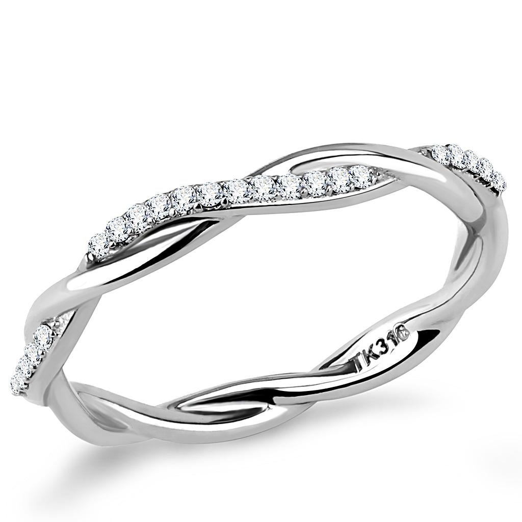 JCE042 High polished (no plating) Stainless Steel Ring with AAA Grade CZ  in Clear