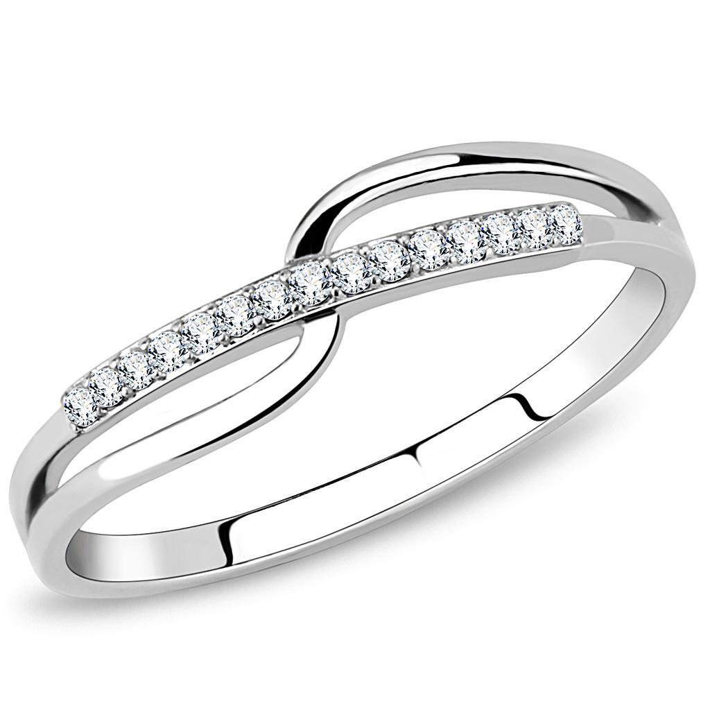 JCE045 High polished (no plating) Stainless Steel Ring with AAA Grade CZ  in Clear