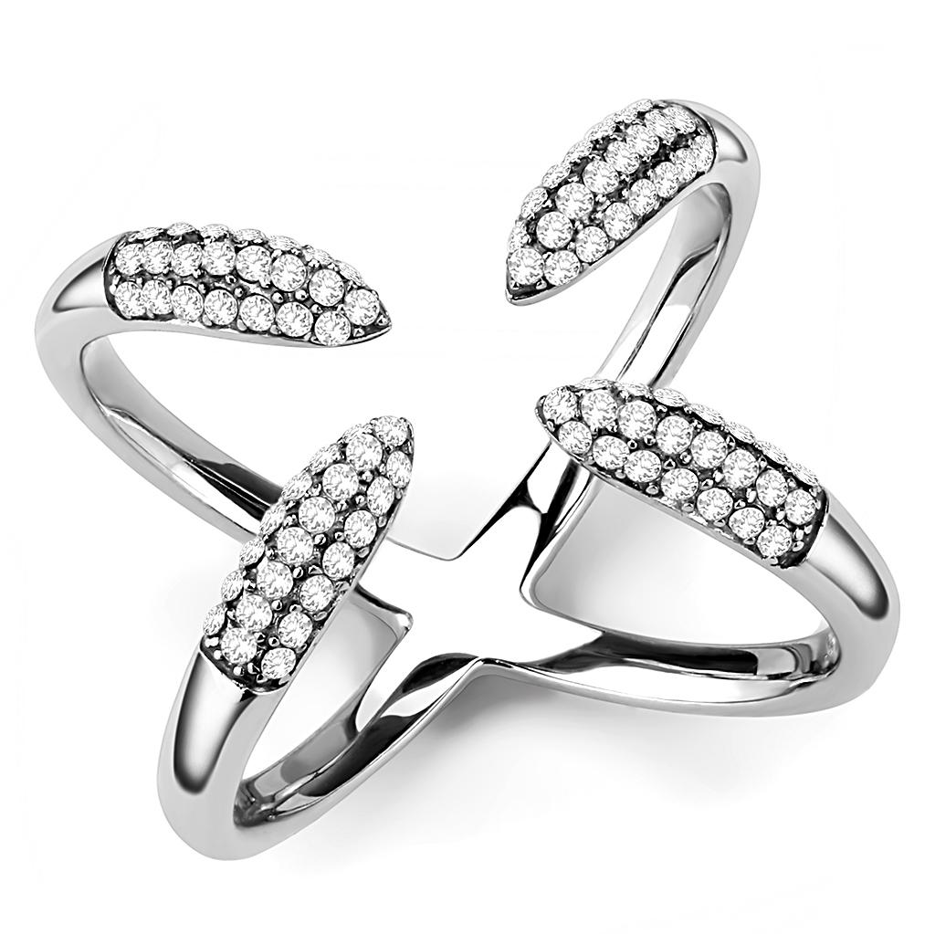 JCE050 High polished (no plating) Stainless Steel Ring with AAA Grade CZ  in Clear