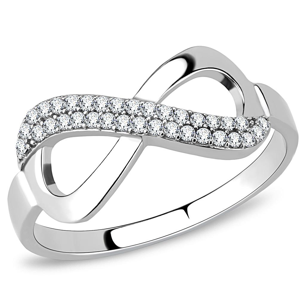 JCE054 High polished (no plating) Stainless Steel Ring with AAA Grade CZ  in Clear