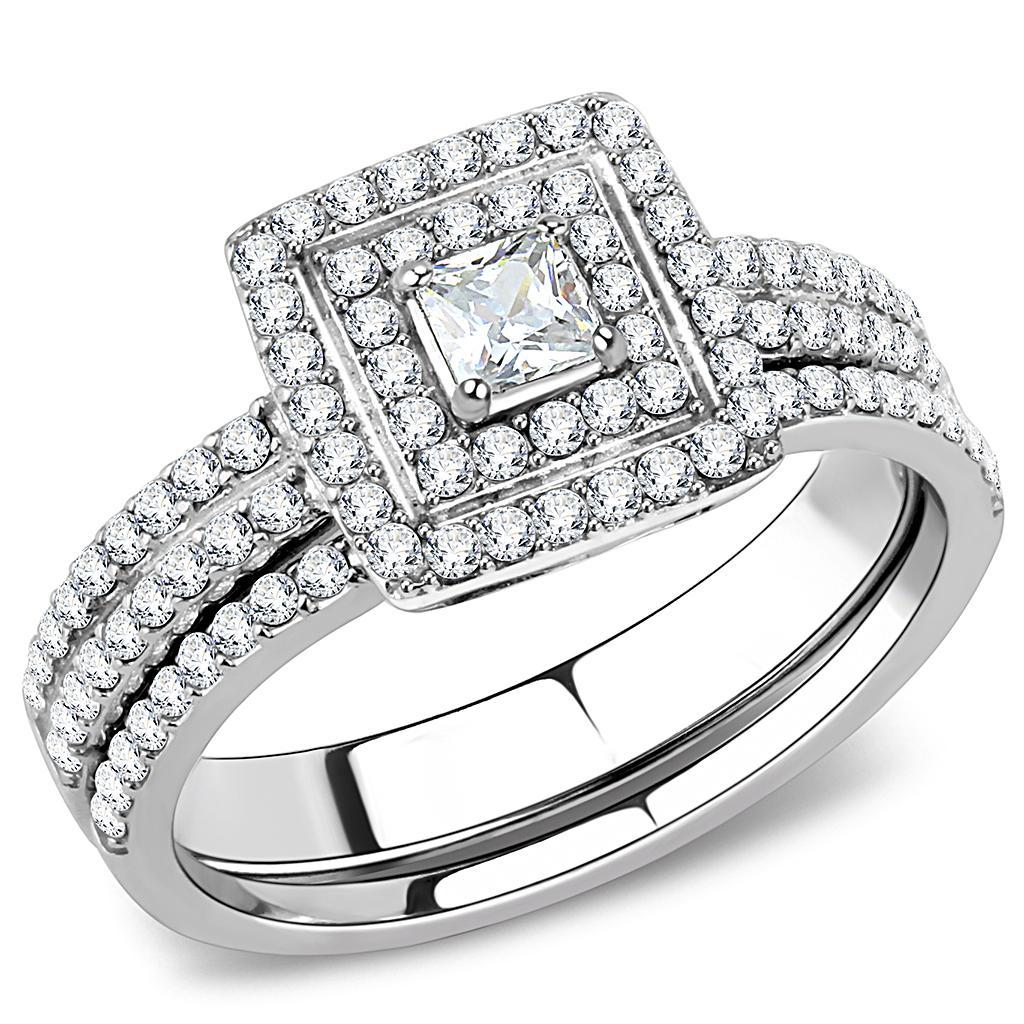 JCE2064 High polished (no plating) Stainless Steel Ring with AAA Grade CZ  in Clear