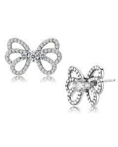 JCE067 High polished (no plating) Stainless Steel Earrings with AAA Grade CZ in Clear