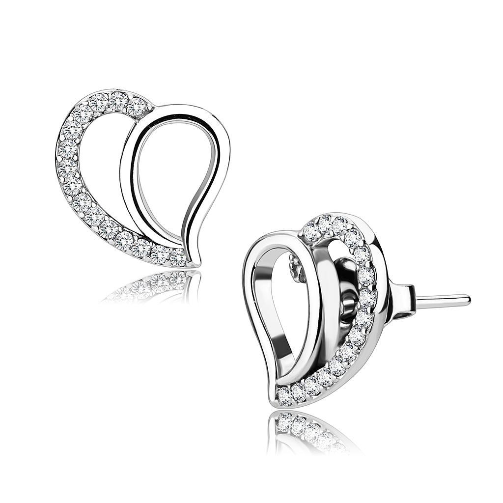 JCE076 High polished (no plating) Stainless Steel Earrings with AAA Grade CZ in Clear