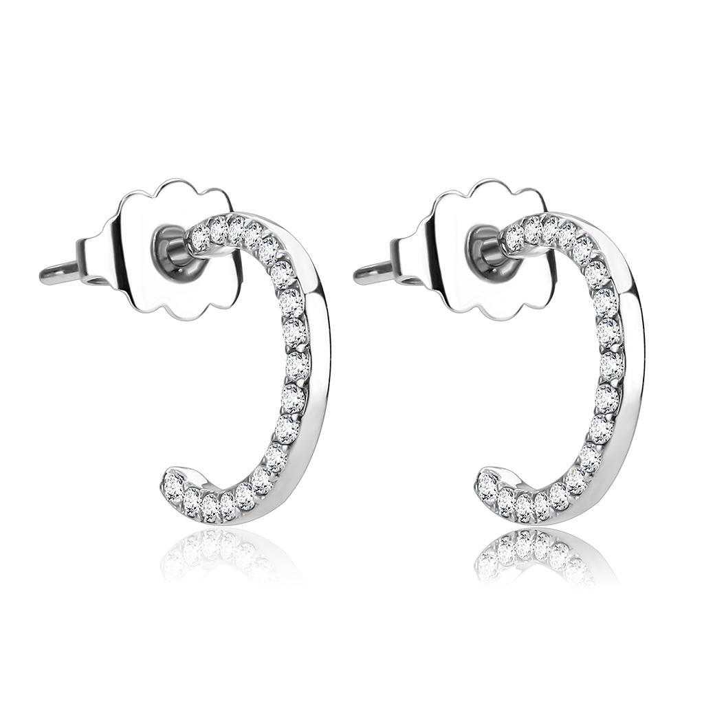 JCE079 High polished (no plating) Stainless Steel Earrings with AAA Grade CZ in Clear