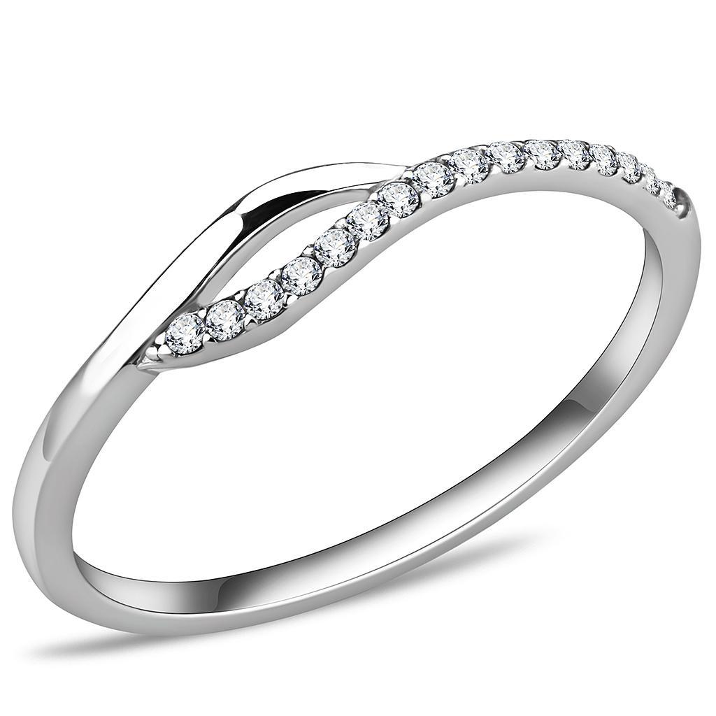 JCE113 High polished (no plating) Stainless Steel Ring with AAA Grade CZ  in Clear