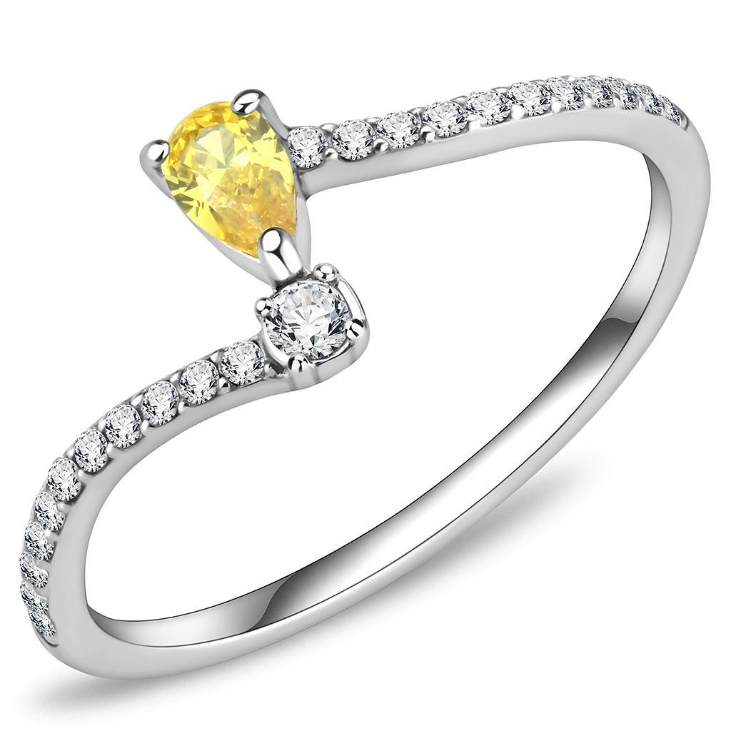JCE115 High polished (no plating) Stainless Steel Ring with AAA Grade CZ  in Topaz
