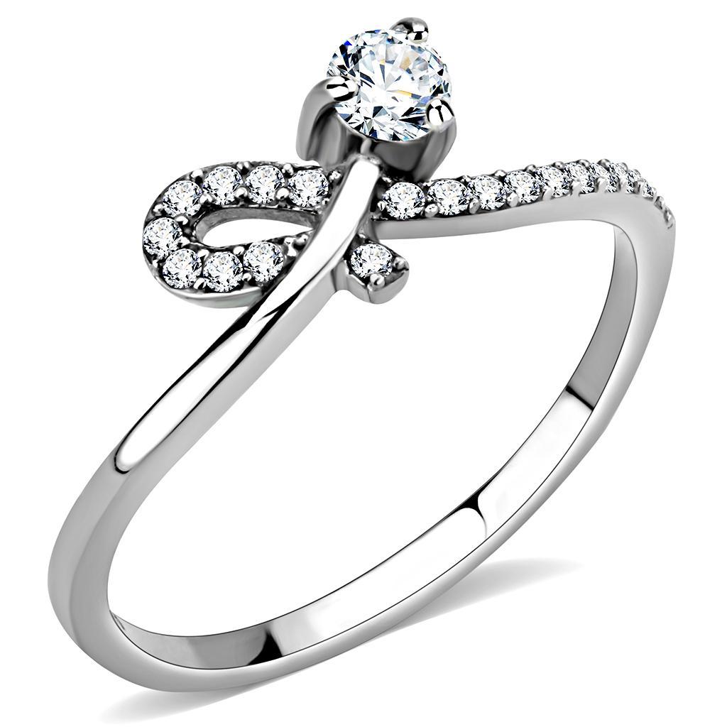 JCE142 High polished (no plating) Stainless Steel Ring with AAA Grade CZ  in Clear