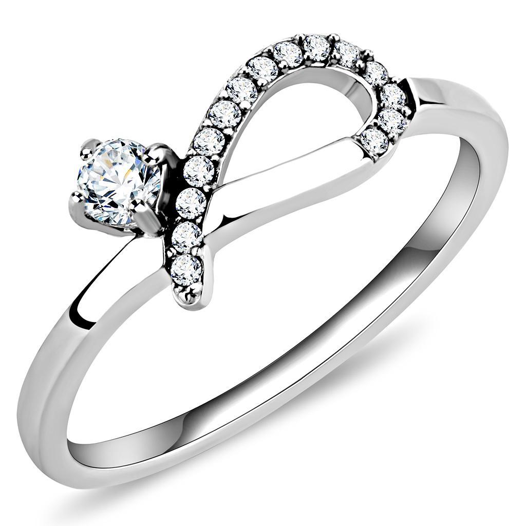 JCE143 High polished (no plating) Stainless Steel Ring with AAA Grade CZ  in Clear