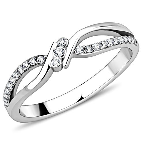 JCE156 High polished (no plating) Stainless Steel Ring with AAA Grade CZ  in Clear