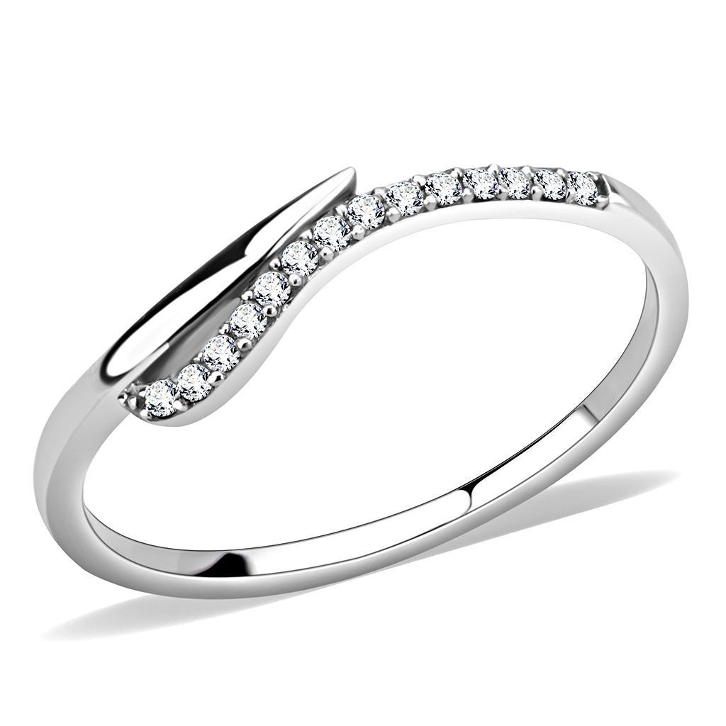 JCE159 High polished (no plating) Stainless Steel Ring with AAA Grade CZ  in Clear