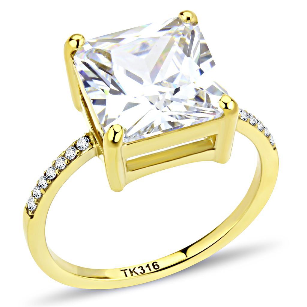 JCE172 IP Gold(Ion Plating) Stainless Steel Ring with AAA Grade CZ  in Clear