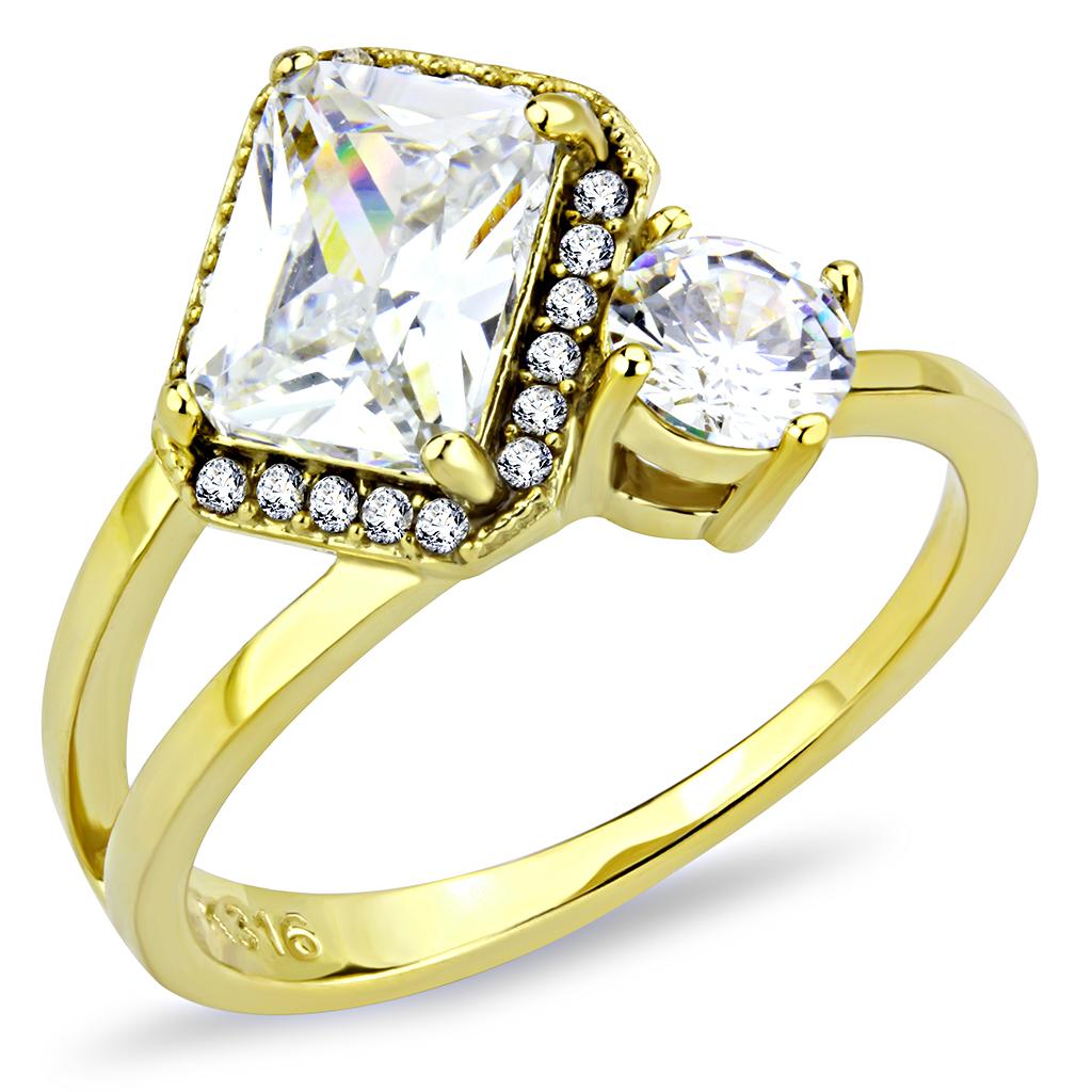 JCE173 IP Gold(Ion Plating) Stainless Steel Ring with AAA Grade CZ  in Clear