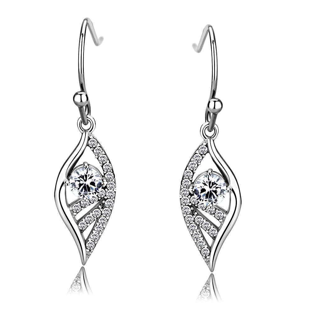 JCE178 High polished (no plating) Stainless Steel Earrings with AAA Grade CZ in Clear