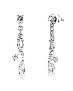JCE190 High polished (no plating) Stainless Steel Earrings with AAA Grade CZ in Clear