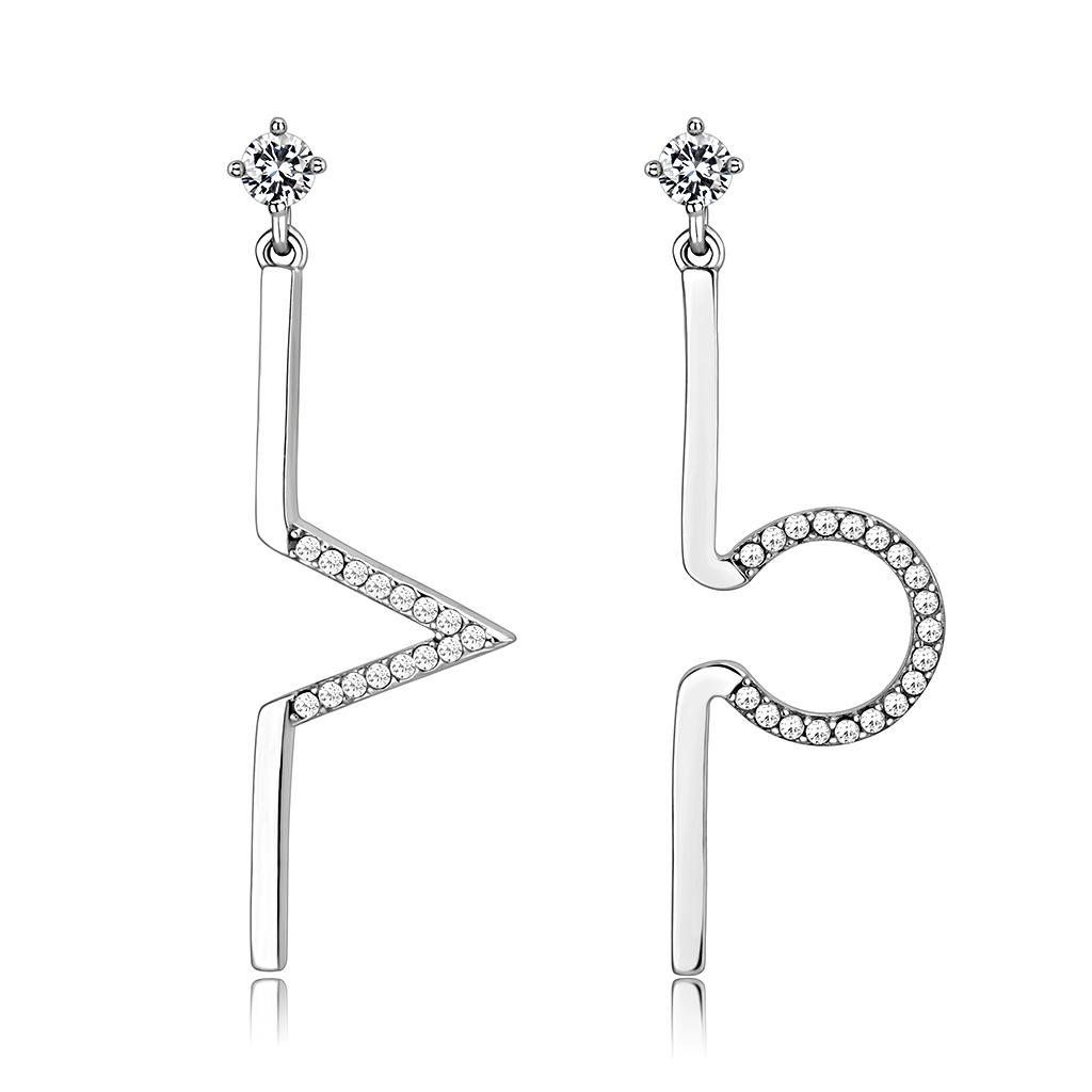 JCE191 High polished (no plating) Stainless Steel Earrings with AAA Grade CZ in Clear