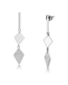 JCE194 High polished (no plating) Stainless Steel Earrings with AAA Grade CZ in Clear