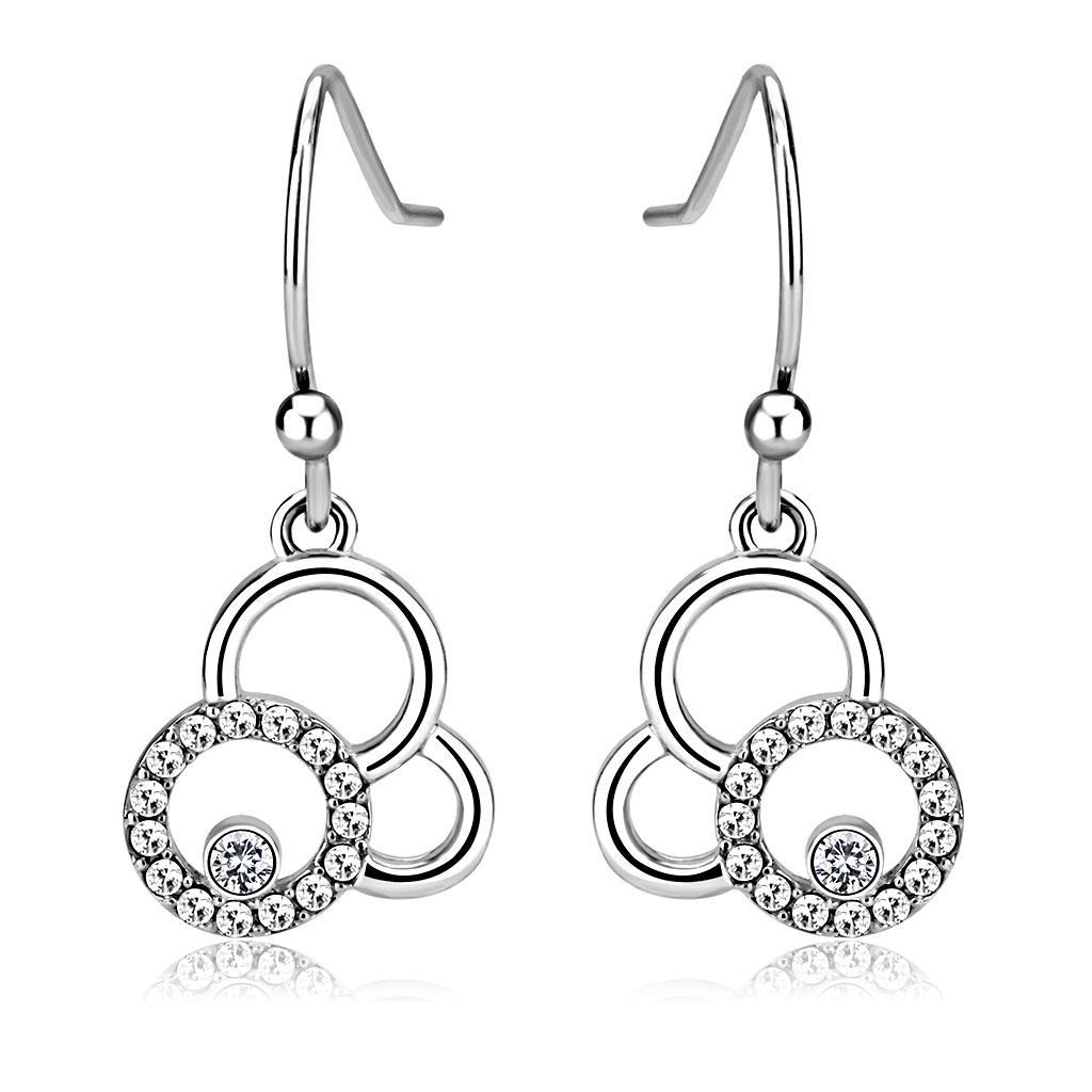 JCE215 High polished (no plating) Stainless Steel Earrings with AAA Grade CZ in Clear