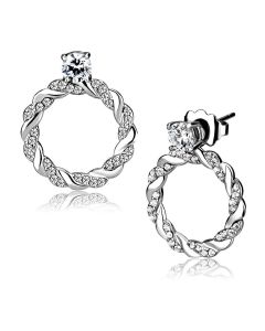 JCE217 High polished (no plating) Stainless Steel Earrings with AAA Grade CZ in Clear