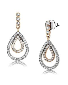 JCE227 Two-Tone IP Rose Gold Stainless Steel Earrings with AAA Grade CZ in Clear