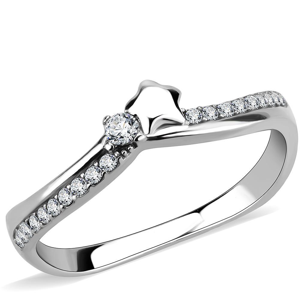 JCE236 High polished (no plating) Stainless Steel Ring with AAA Grade CZ  in Clear
