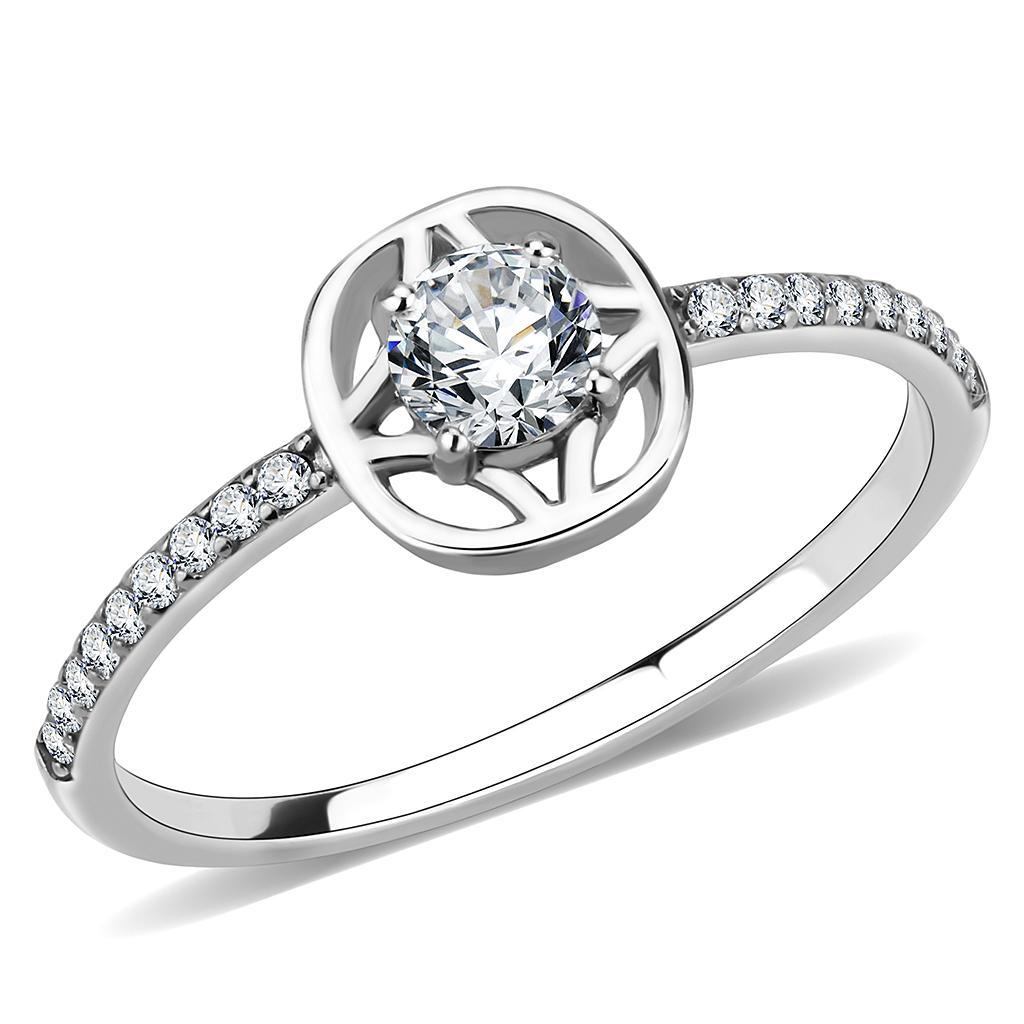 JCE238 High polished (no plating) Stainless Steel Ring with AAA Grade CZ  in Clear