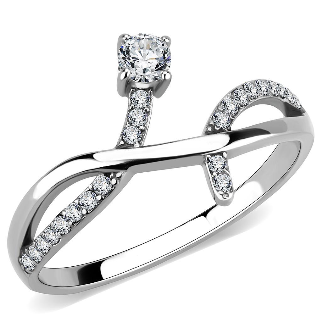 JCE240 High polished (no plating) Stainless Steel Ring with AAA Grade CZ  in Clear
