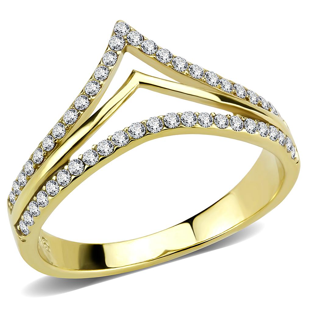 JCE250 IP Gold(Ion Plating) Stainless Steel Ring with AAA Grade CZ  in Clear