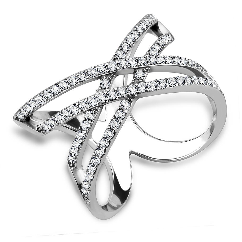 JCE255 High polished (no plating) Stainless Steel Ring with AAA Grade CZ  in Clear