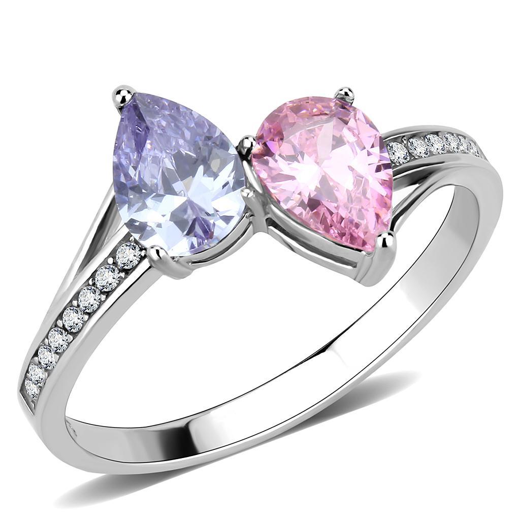 JCE270 High polished (no plating) Stainless Steel Ring with AAA Grade CZ  in Multi Color