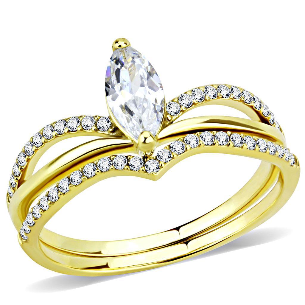 JCE276 IP Gold(Ion Plating) Stainless Steel Ring with AAA Grade CZ  in Clear