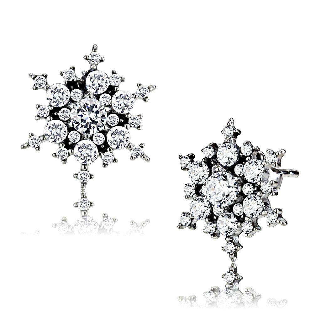 JCE294 High polished (no plating) Stainless Steel Earrings with AAA Grade CZ in Clear