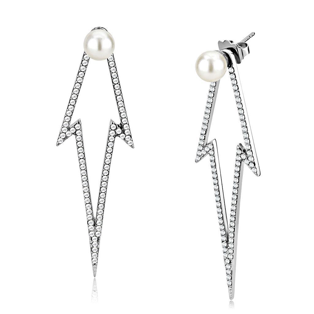 JCE299 High polished (no plating) Stainless Steel Earrings with Synthetic in White