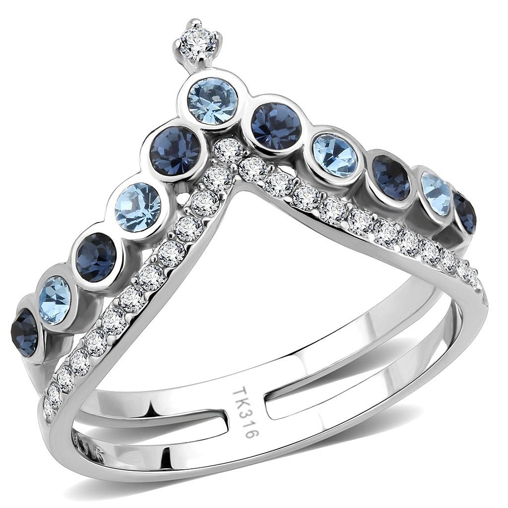 JCE305 No Plating Stainless Steel Ring with Top Grade Crystal  in Multi Color
