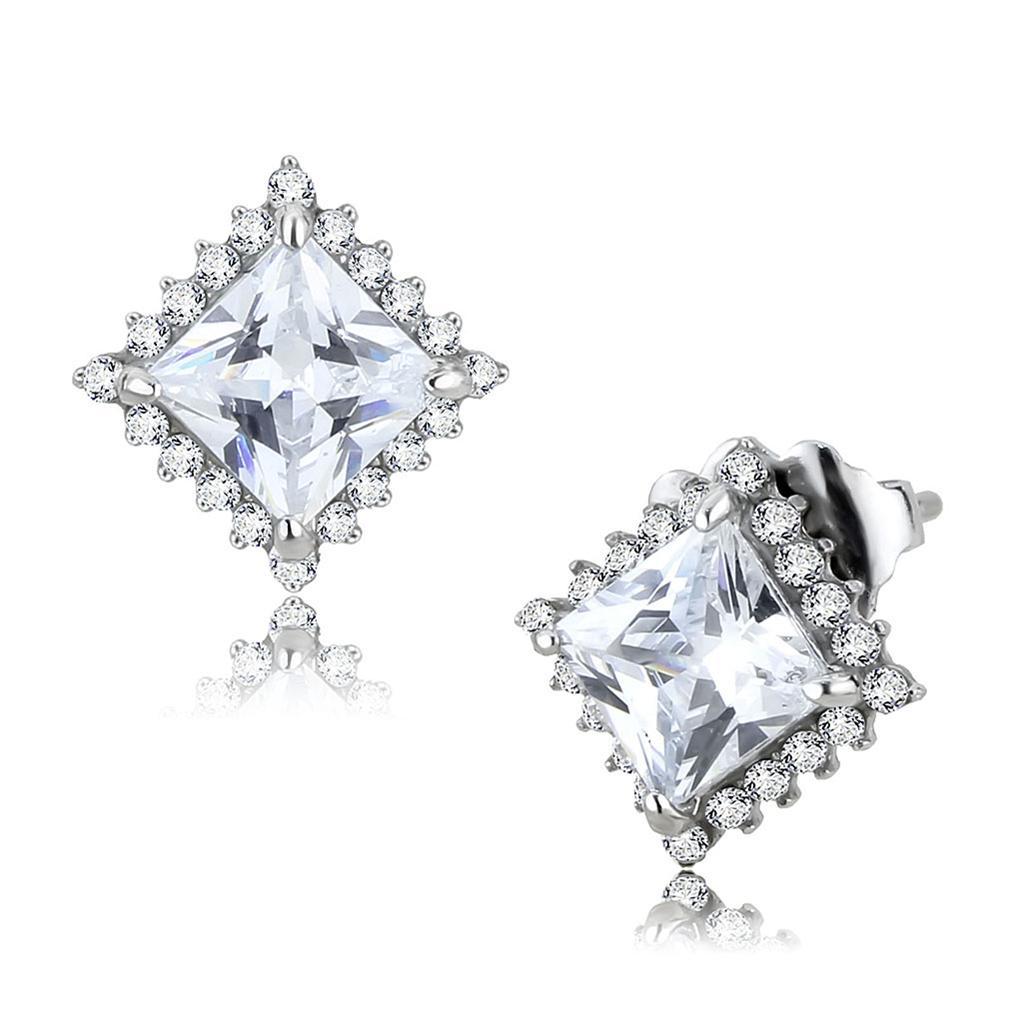 JCE326 No Plating Stainless Steel Earrings with AAA Grade CZ in Clear