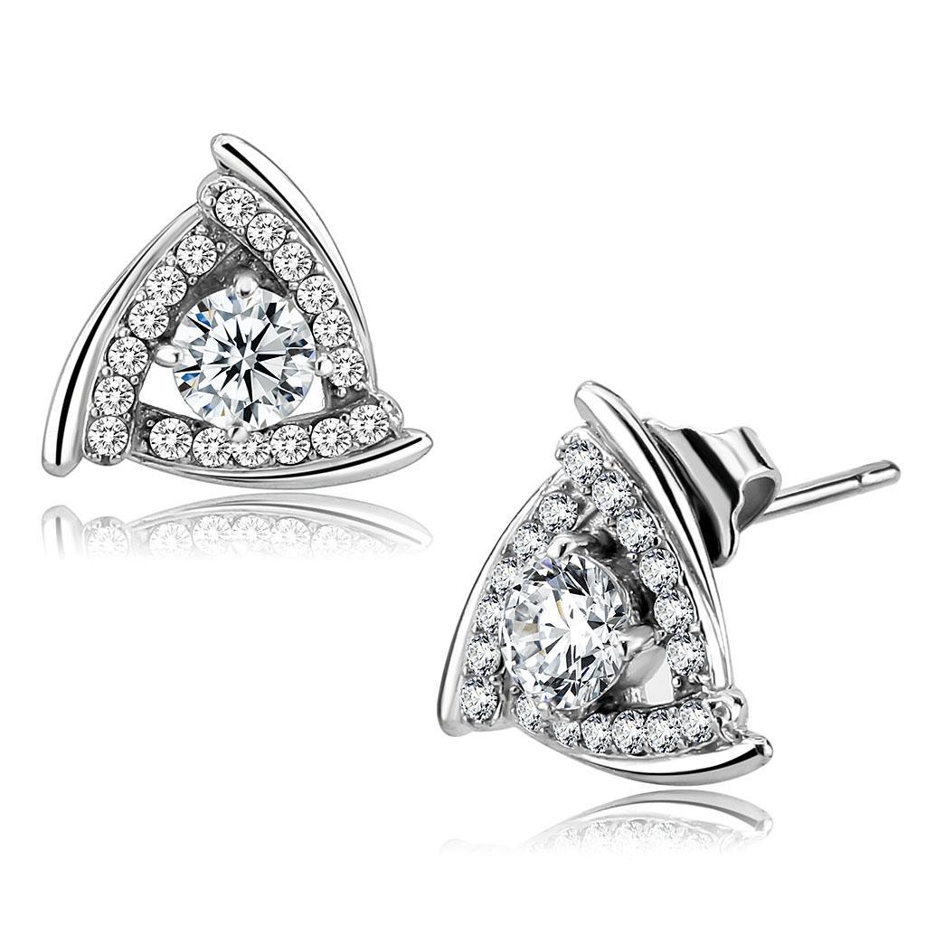 JCE328 No Plating Stainless Steel Earrings with AAA Grade CZ in Clear