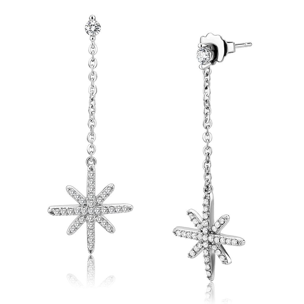 JCE329 No Plating Stainless Steel Earrings with AAA Grade CZ in Clear