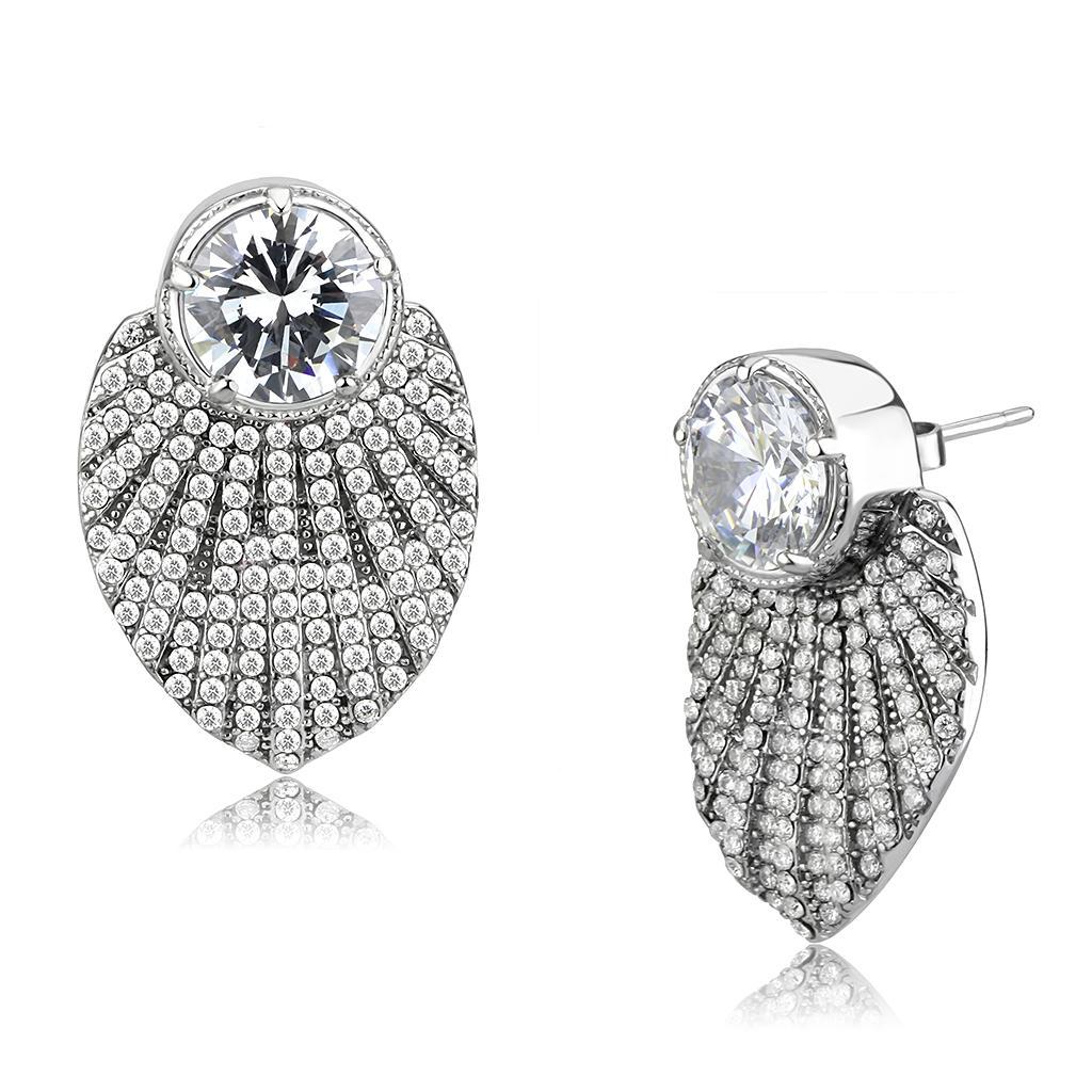 JCE331 No Plating Stainless Steel Earrings with AAA Grade CZ in Clear