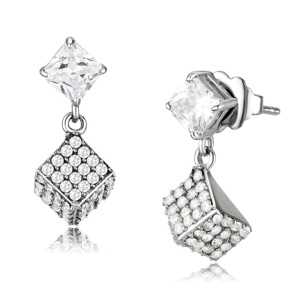 JCE332 No Plating Stainless Steel Earrings with AAA Grade CZ in Clear