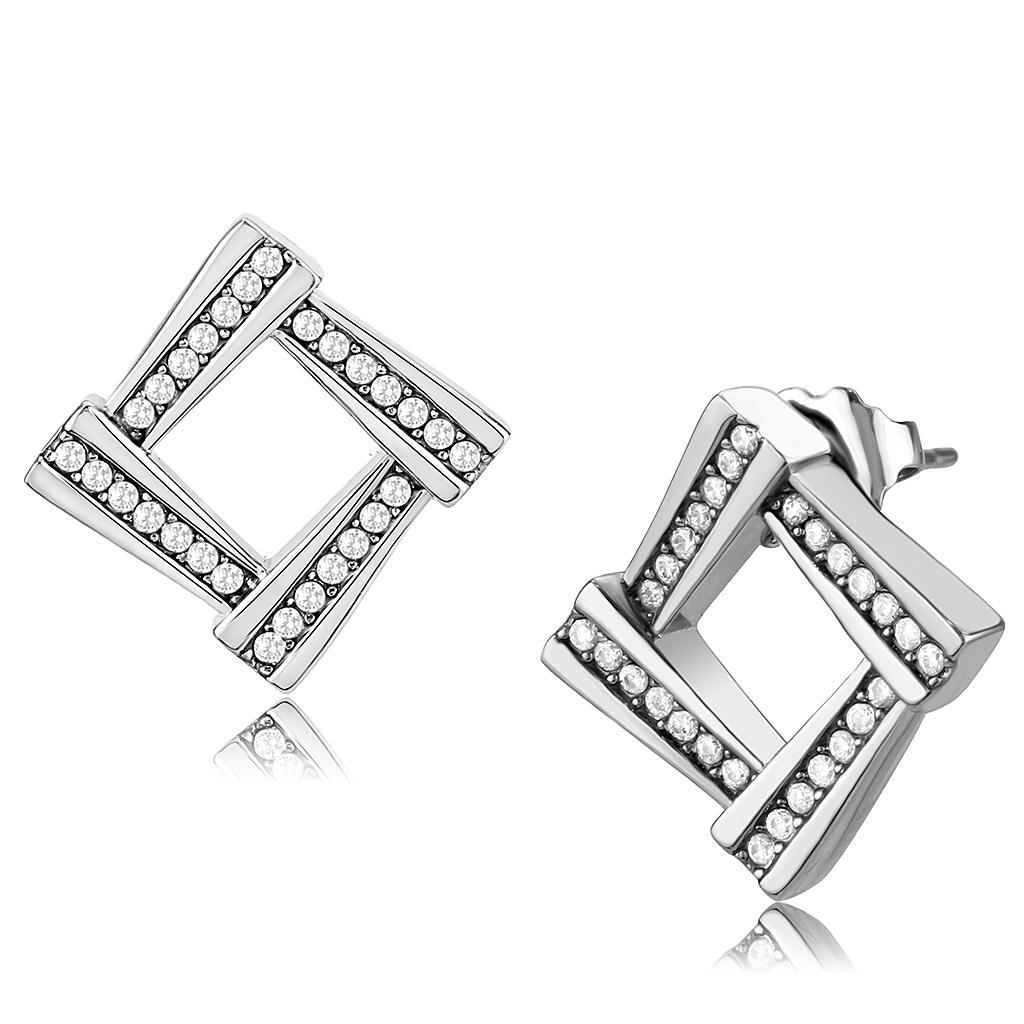 JCE333 No Plating Stainless Steel Earrings with AAA Grade CZ in Clear