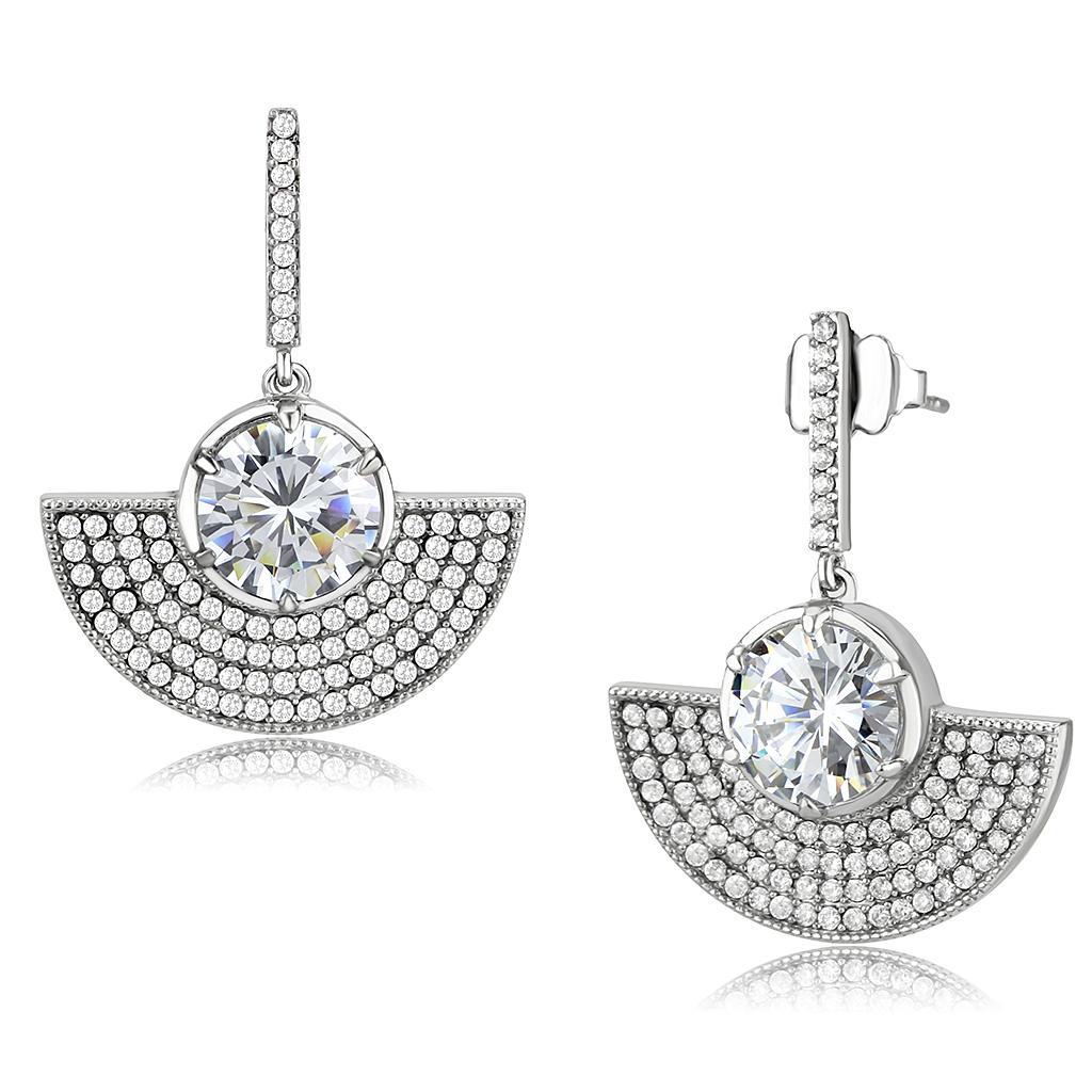 JCE334 No Plating Stainless Steel Earrings with AAA Grade CZ in Clear