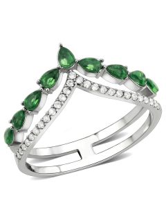 JCE347 High polished (no plating) Stainless Steel Ring with Synthetic Synthetic Glass in Emerald