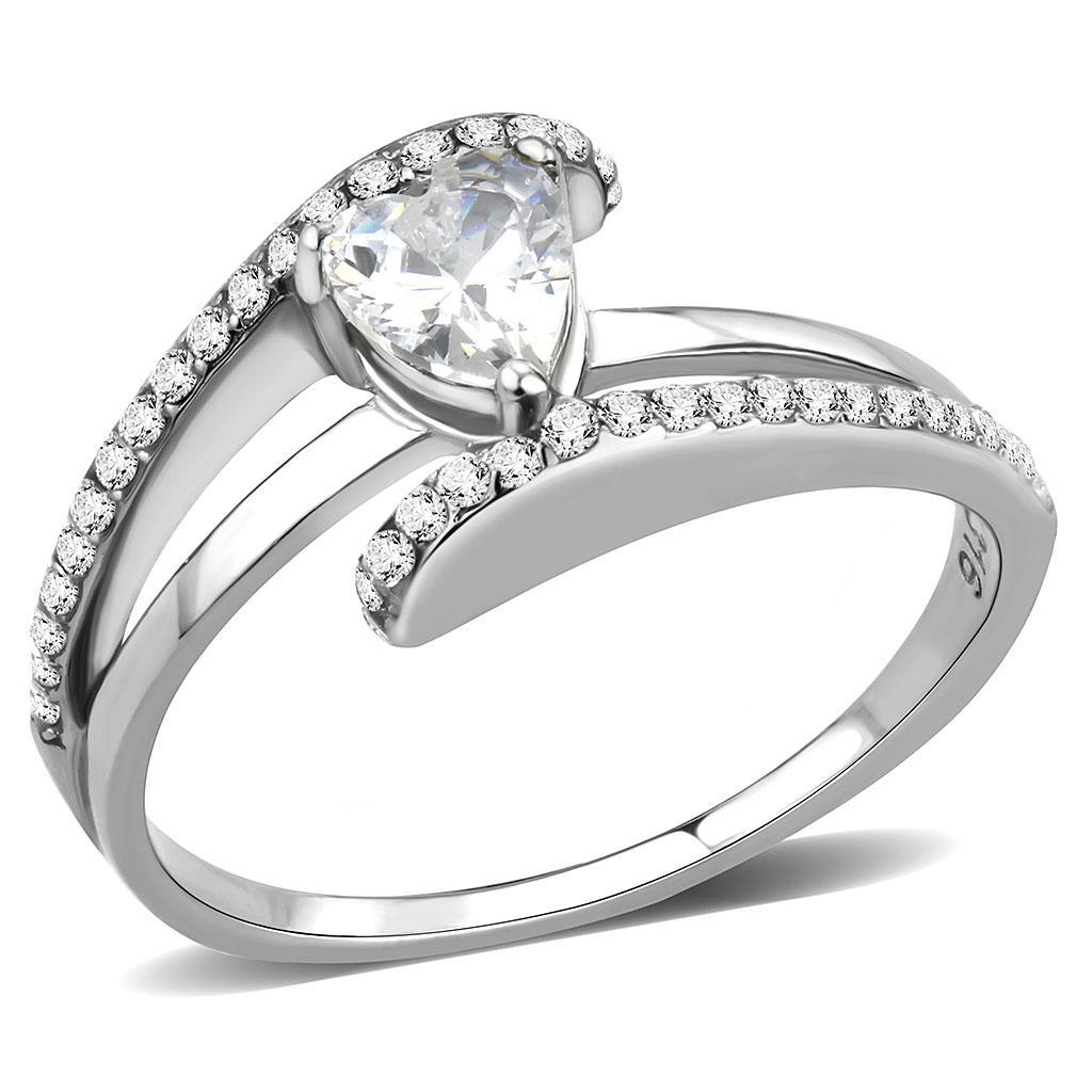 JCE355 High polished (no plating) Stainless Steel Ring with AAA Grade CZ  in Clear
