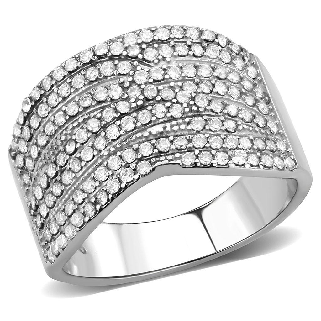 JCE362 High polished (no plating) Stainless Steel Ring with AAA Grade CZ  in Clear